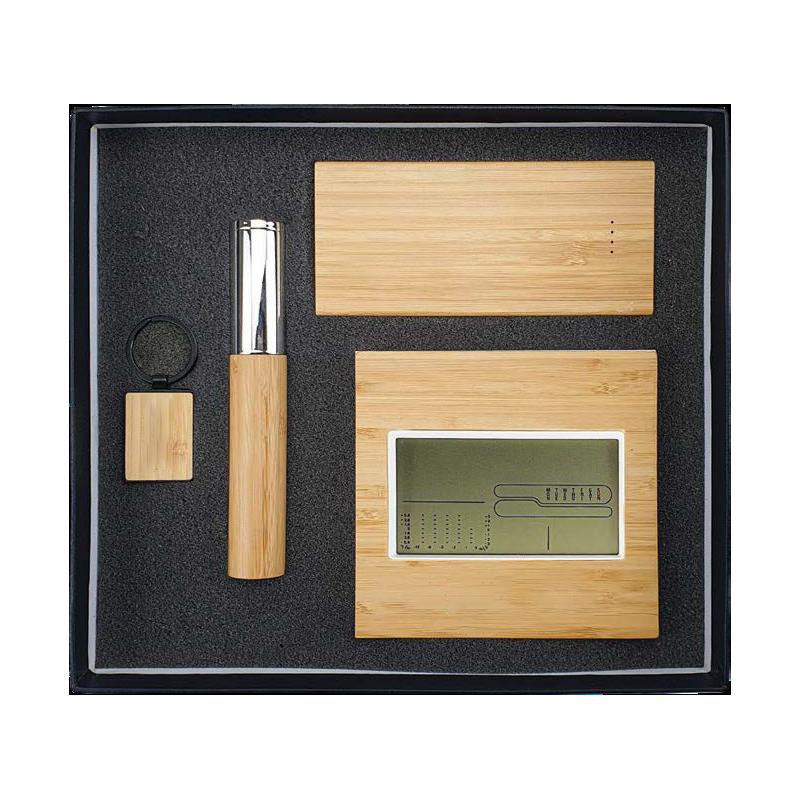 Natural Cardboard Gift Box With Bamboo Wireless Power bank, Bamboo Desk/Wall Clock